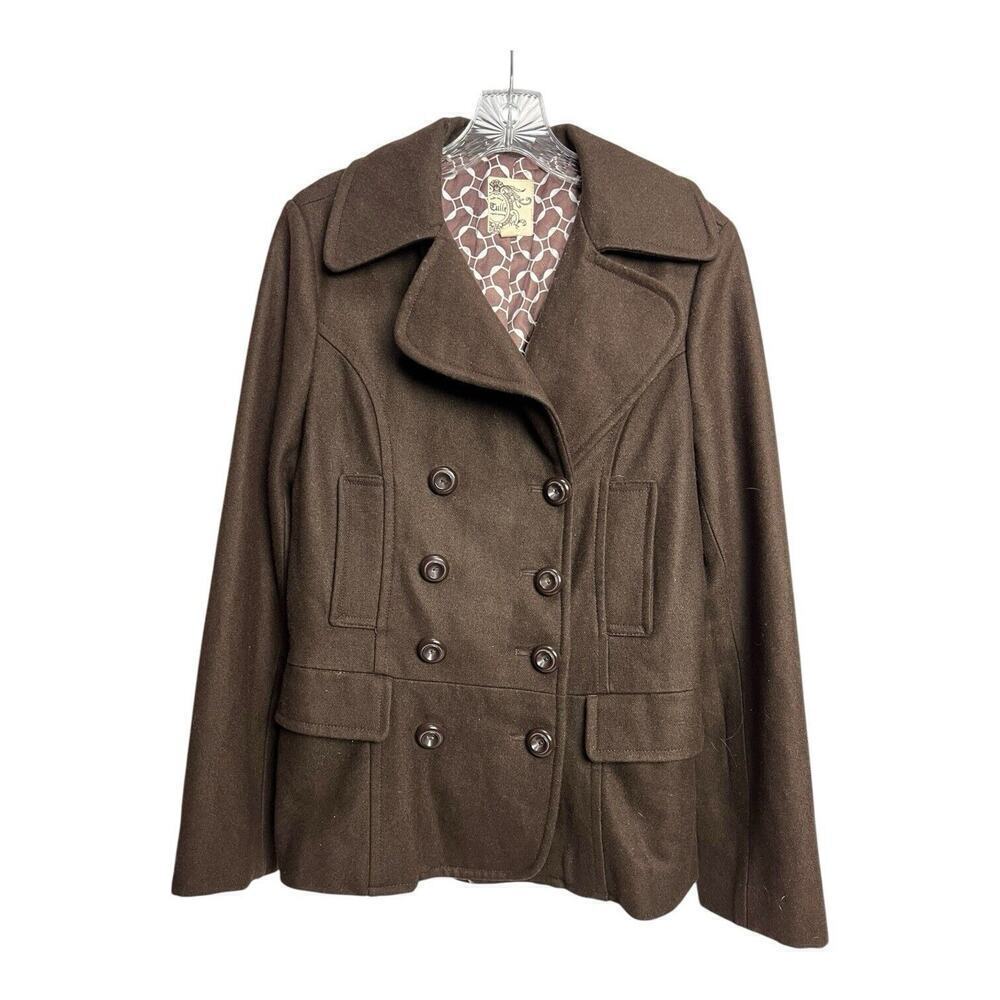Tulle Anthropologie Coat Womens Medium Brown 60% Wool 4 Button Jacket